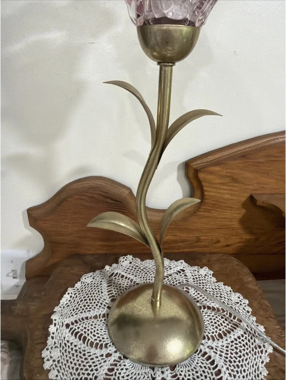 Karma Home Viral Gold Metal Pink Glass Retro Flower Fairy Lamp Tabletop Cottage